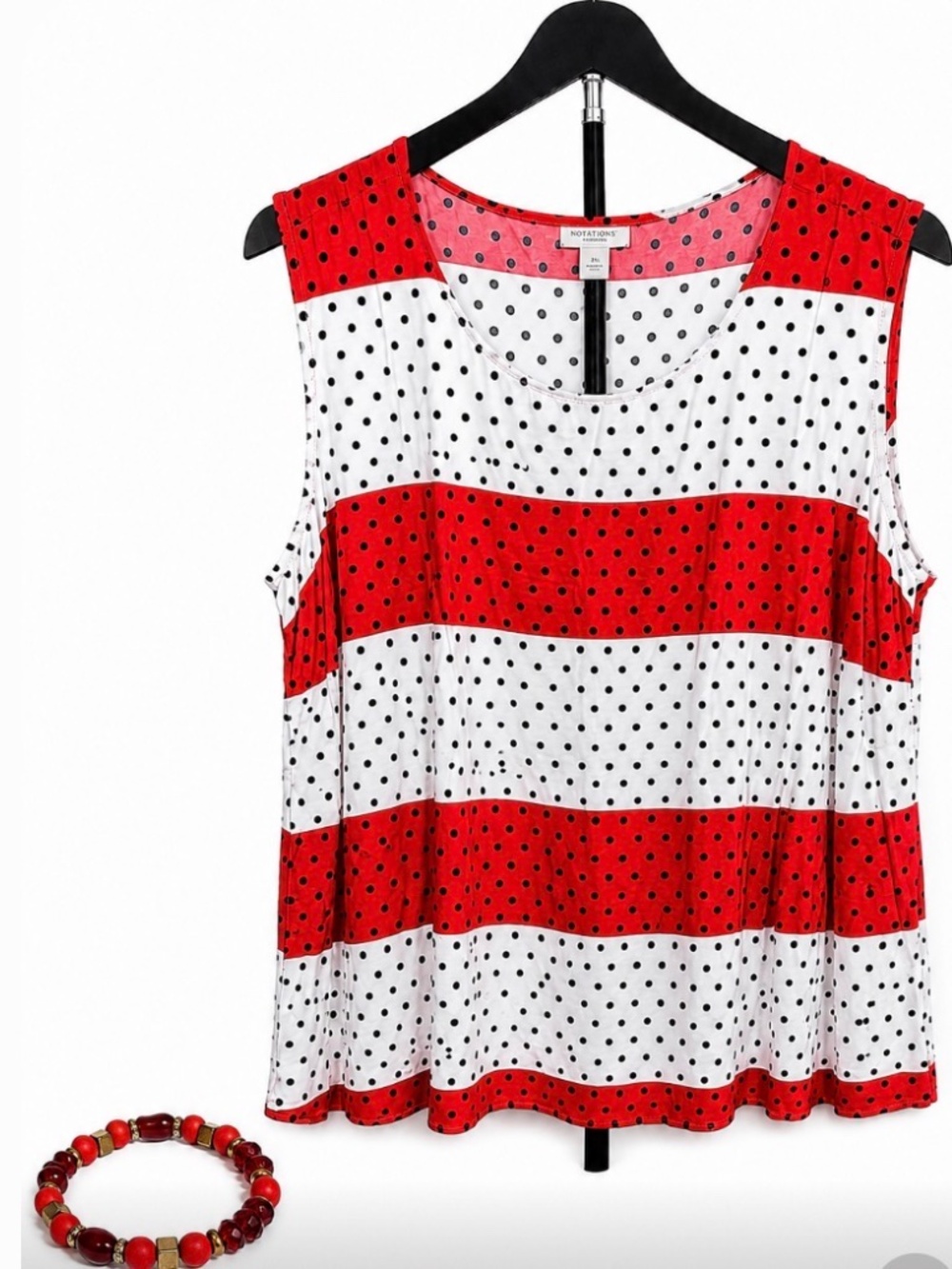 Talbots Woman 2X Red White Polka Dot Sleeveless Top 100% Rayon Plus Size